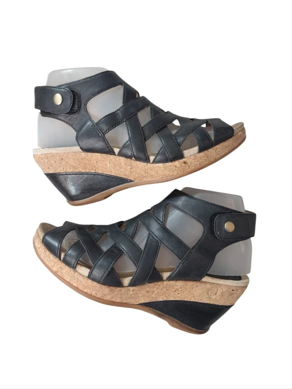 Dansko Cicely Black Strappy Cork Wedge Sandals Size 8